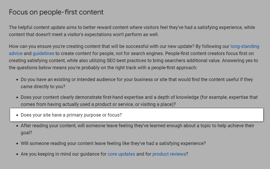 Скриншот вопроса «У вашего сайта есть основная цель или основное внимание?».