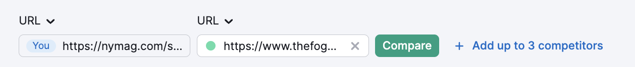 geri bağlantıları ve bağlantı hızını karşılaştırmak için URL'ler ekleyin