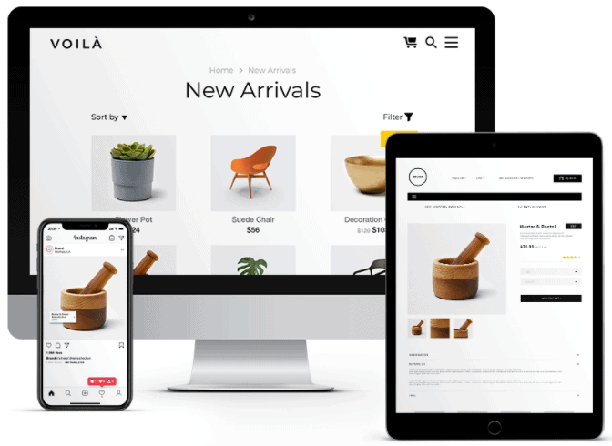Capture d'écran d'un exemple de site Web de commerce électronique Lightspeed sur plusieurs types d'écrans