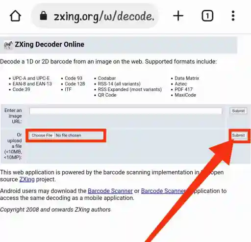 Wi-Fi QR 코드의 스크린샷을 zxing 디코더 도구에 업로드하여 연결 시 전화에서 Wi-Fi 비밀번호 찾기