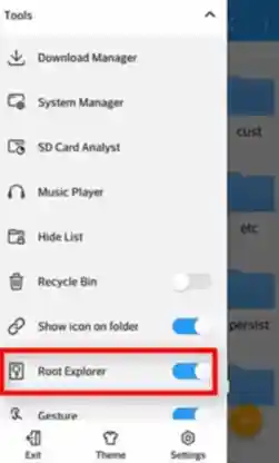 ES 파일 탐색기에서 루트 탐색기 옵션을 활성화하여 연결되었을 때 전화에서 Wi-Fi 비밀번호를 찾습니다.