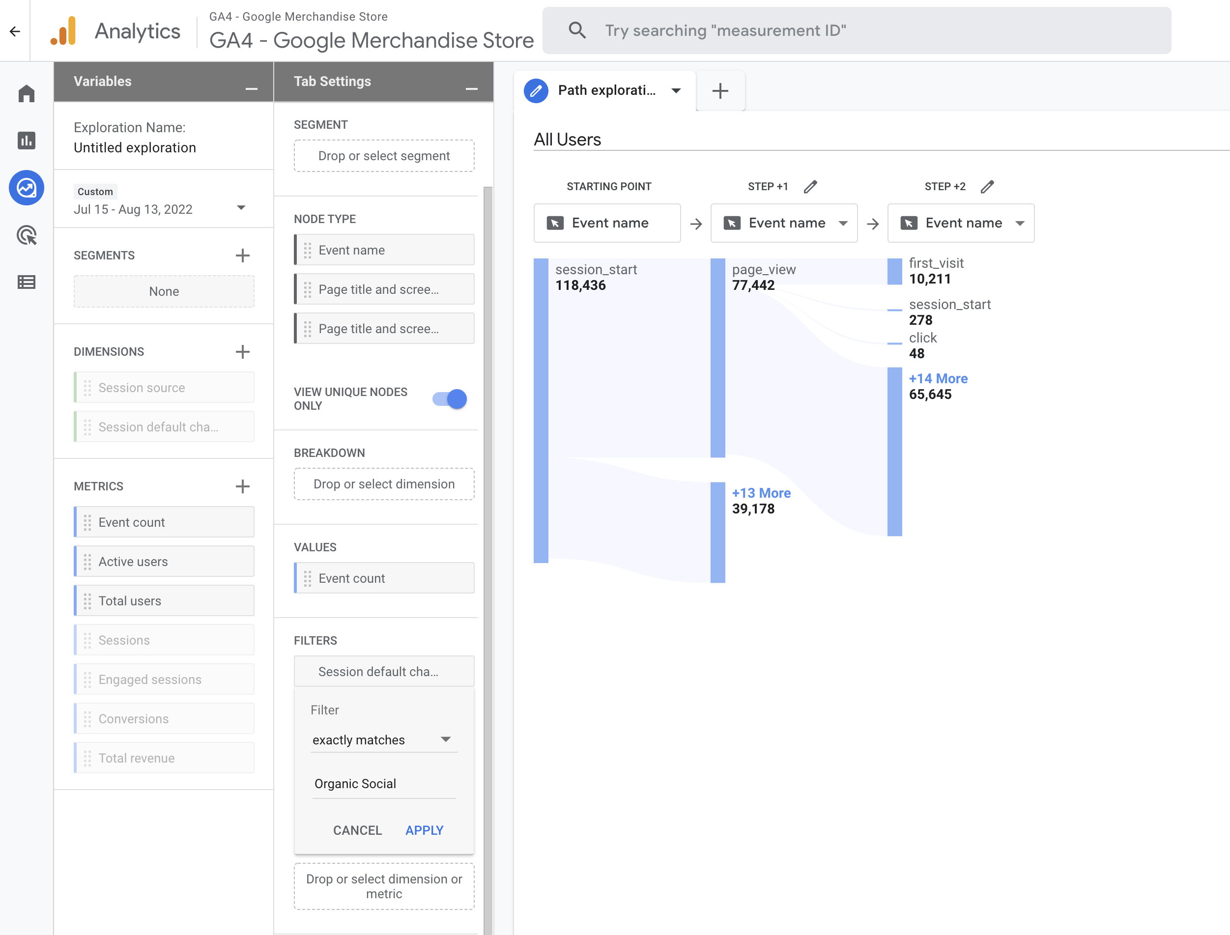 Диаграмма пути GA4 в социальных сетях
