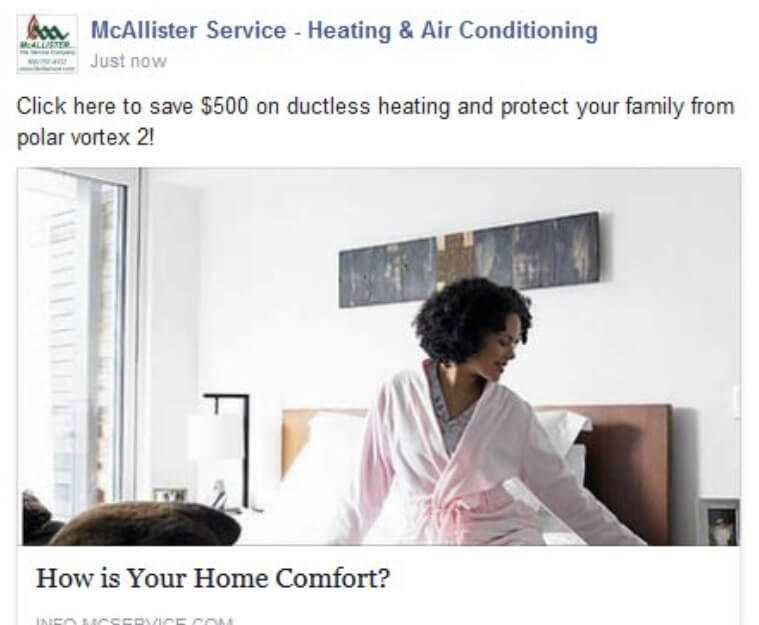 Uma campanha criativa de anúncios no Facebook da Mccallister Service