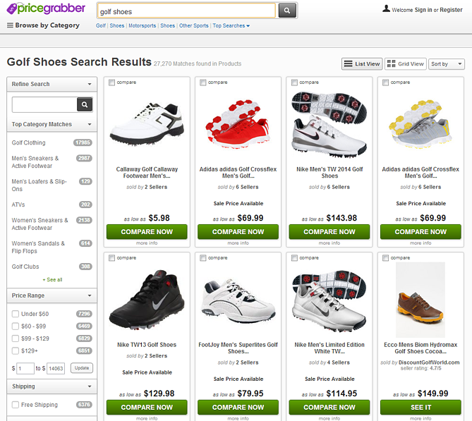 PriceGrabber 比較購物引擎鞋 PriceGrabber Comparison Shopping Engine Shoes