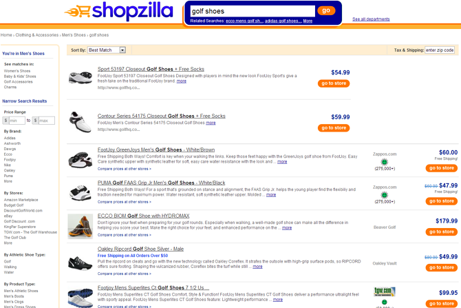 Shopzilla 比較購物引擎鞋 Shopzilla Comparison Shopping Engine Shoes