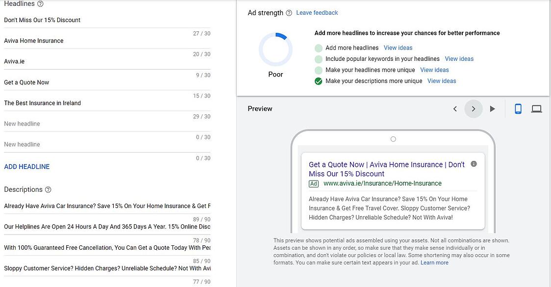 谷歌搜索广告系列响应列表