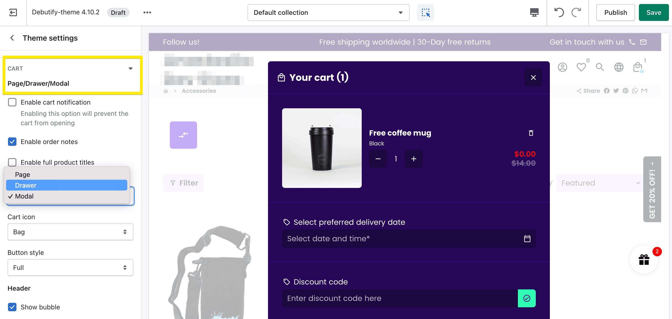 Debutify 中的購物車類型