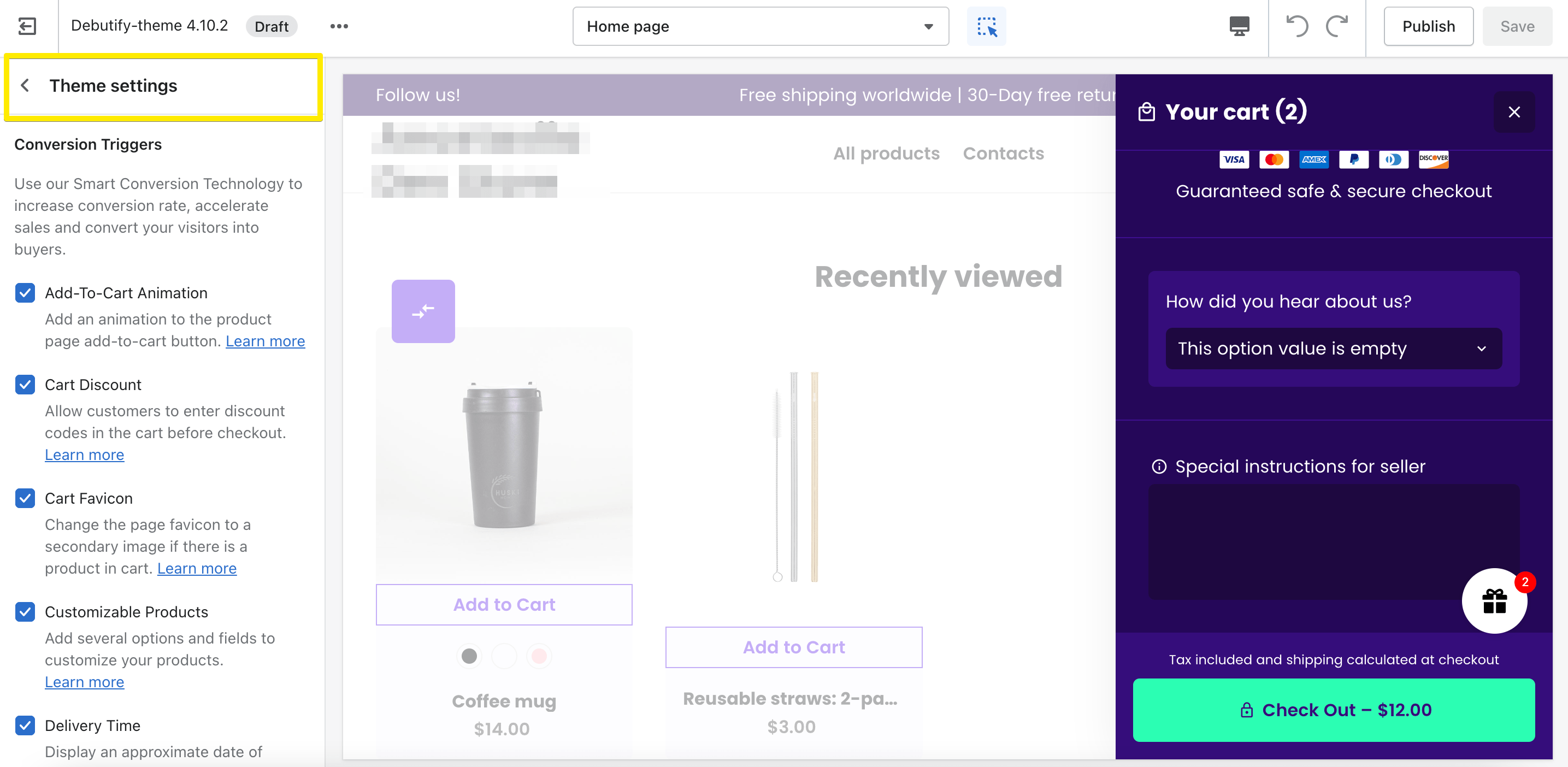 Debutify 主題設置
