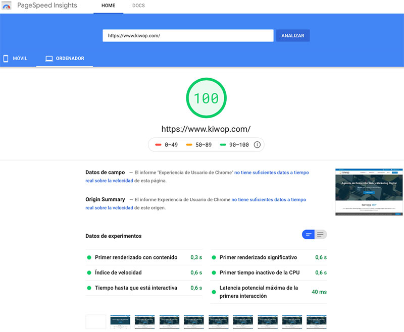 หมายเหตุ 100 Google PageSpeed ​​Insights Desktop
