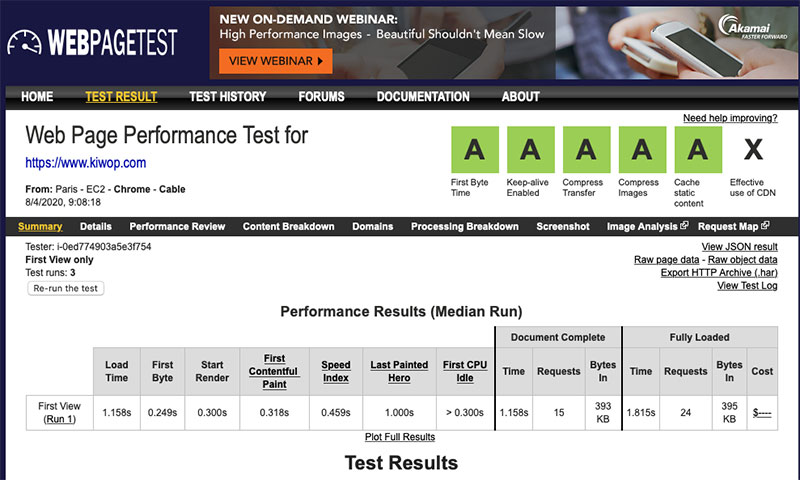 หมายเหตุทดสอบความเร็ว WebPageTest