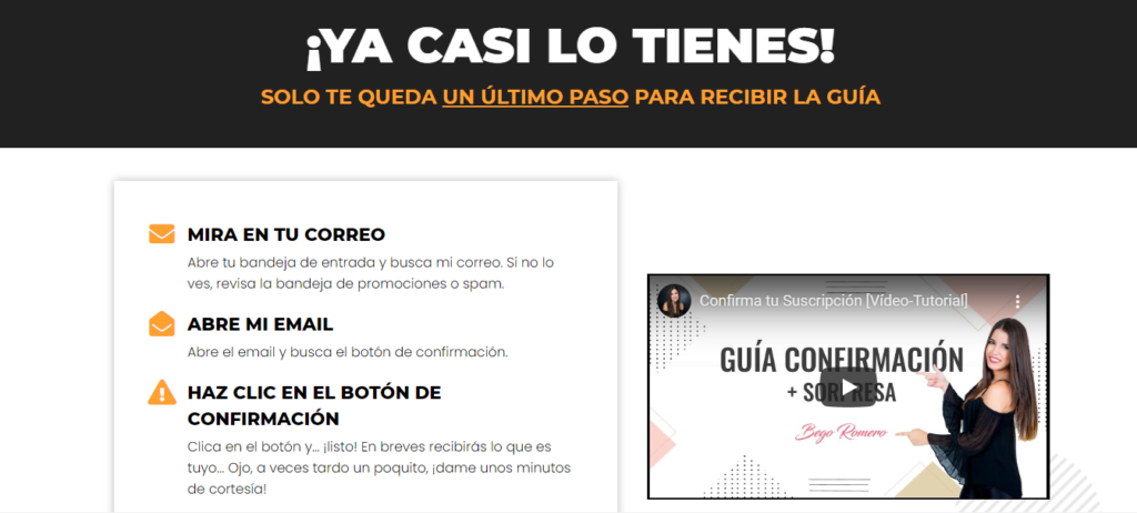 Contoh halaman konfirmasi dalam pemasaran email