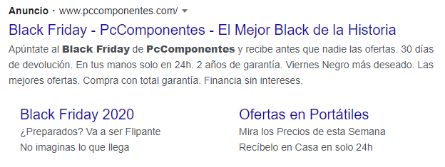 Esempio di Black Friday di Google Ads