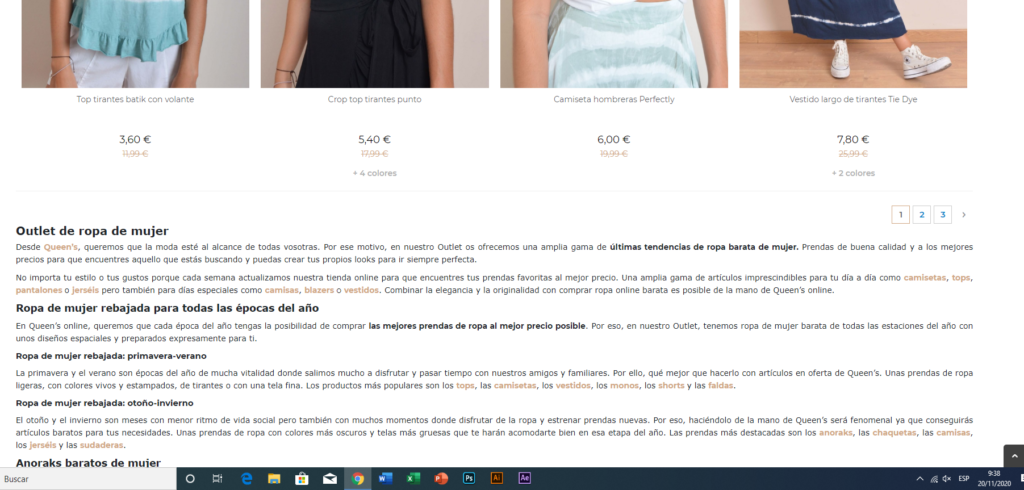 Ejemplos de encabezados H1, H2 y H3 en la tienda en línea de Queen