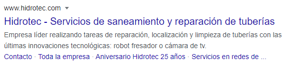 Ejemplo de título, meta descripción, URL y palabras clave de la tienda en línea de hydrotec