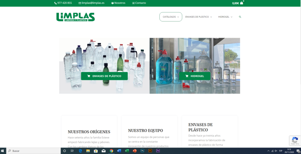 Ejemplo de página de inicio de la tienda online Limplas