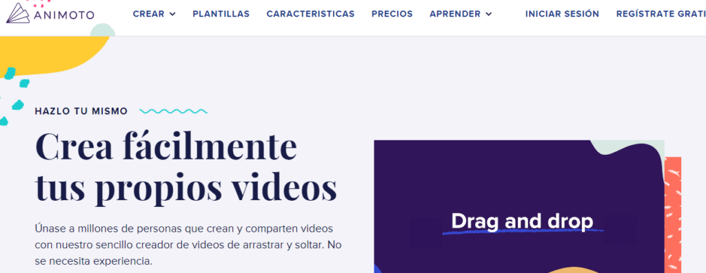 الصفحة الرئيسية لـ Animoto