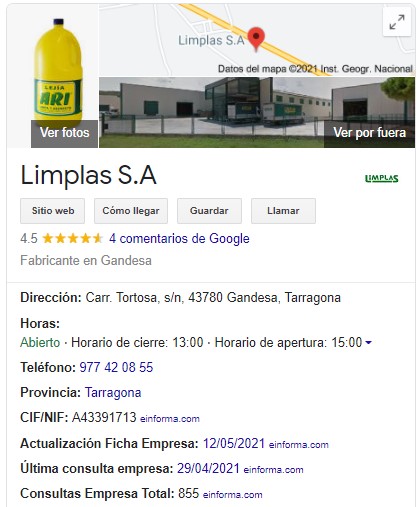 谷歌標籤的例子我的生意 de limplas