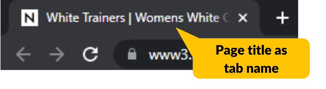 Screenshot del testo del titolo in una scheda. Il testo recita: titolo della pagina come nome della scheda