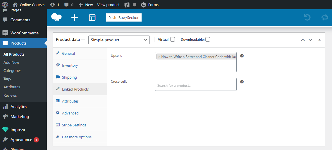 Screenshot della sezione upsell in WooCommerce