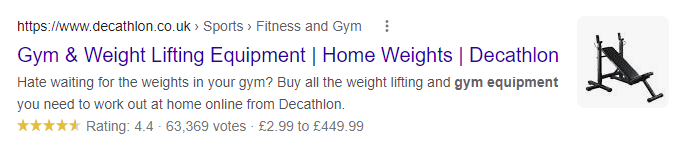 Screenshot di un rich snippet su Google. Include le stelle delle recensioni come parte del risultato della ricerca