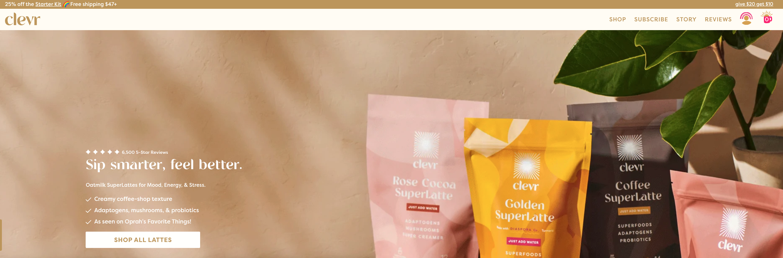 Den Link zur Bewertungsseite direkt in der Navigation nutzt beispielsweise die Marke Clevr, um Conversions und Vertrauen in ihre Supplement-Produkte zu steigern.