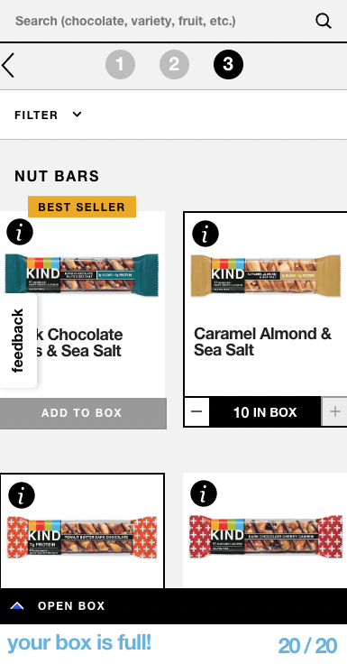 Kind ermutigt Kunden auch, mehr über den Bundle-Builder zu kaufen. Packungen mit Riegeln sind nur in Packungen mit 20 und 40 Stück erhältlich.