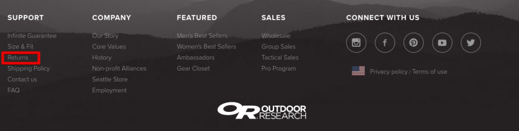 pied de page du modèle de politique de retour