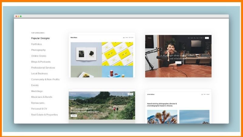 SquareSpace의 웹사이트 템플릿