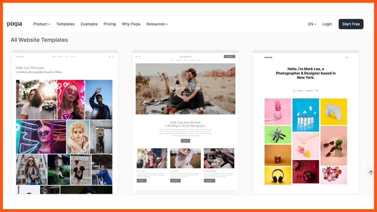 Pixpa의 웹사이트 템플릿