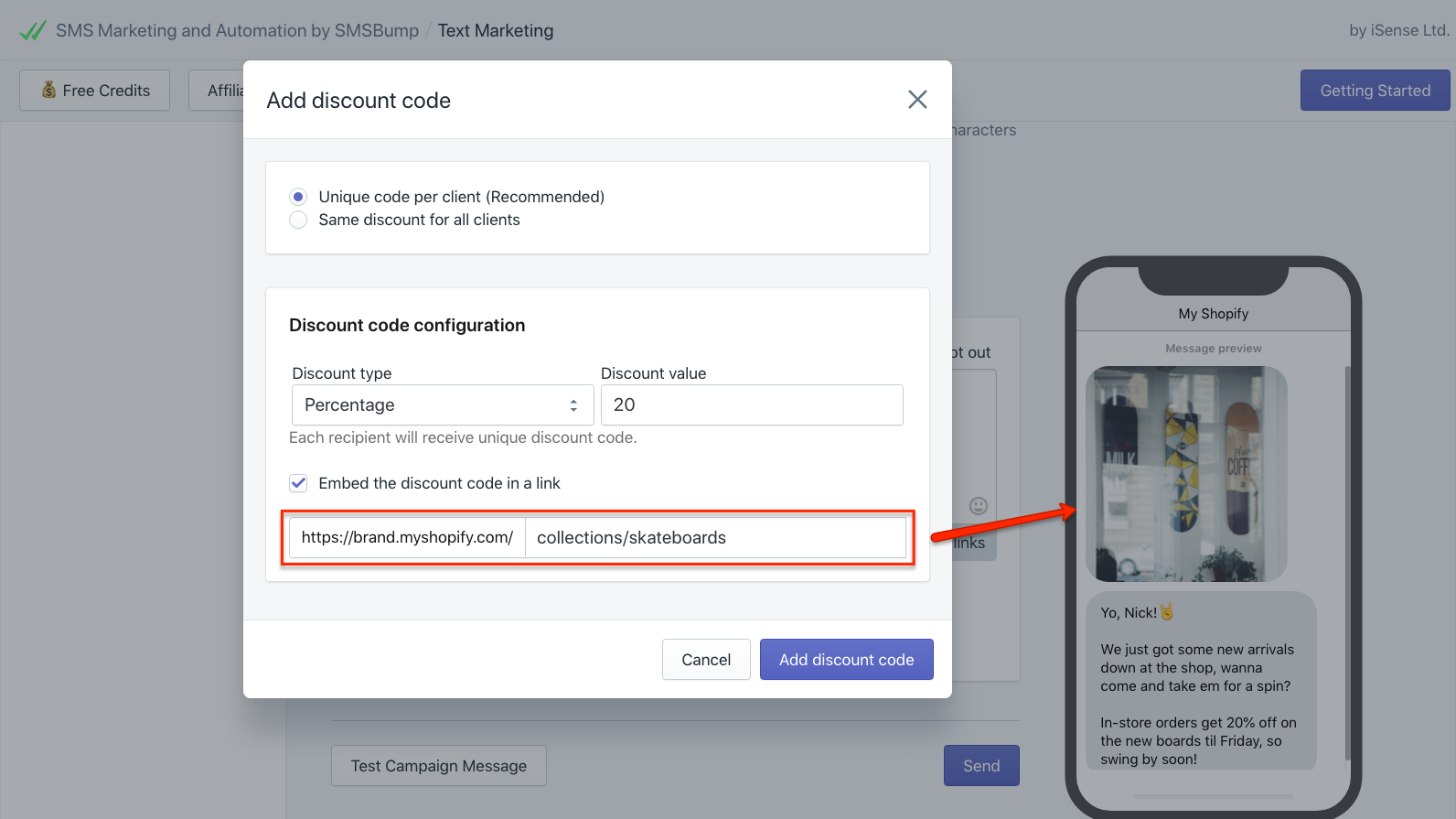 Descuentos personales de Shopify para promociones por SMS