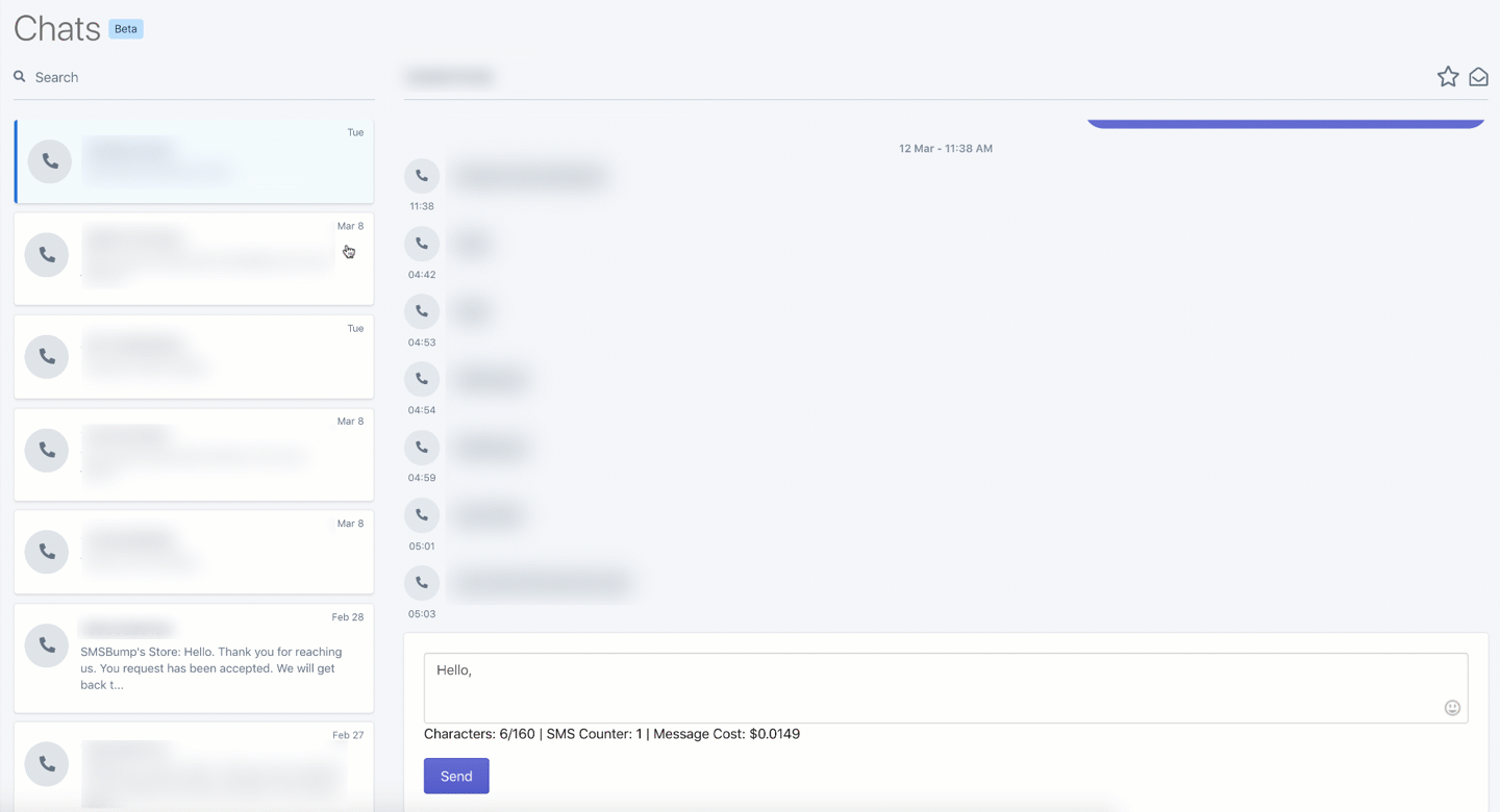 SMSBump Chat: mesajul text costă pe țară