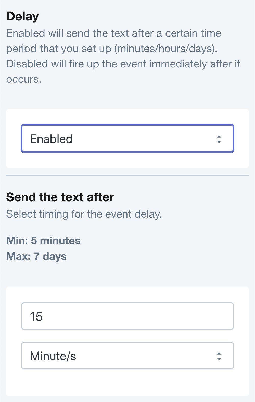 SMSBump-Zeitverzögerungsauslöser für die SMS-Automatisierung für verlassene Warenkörbe in Shopify