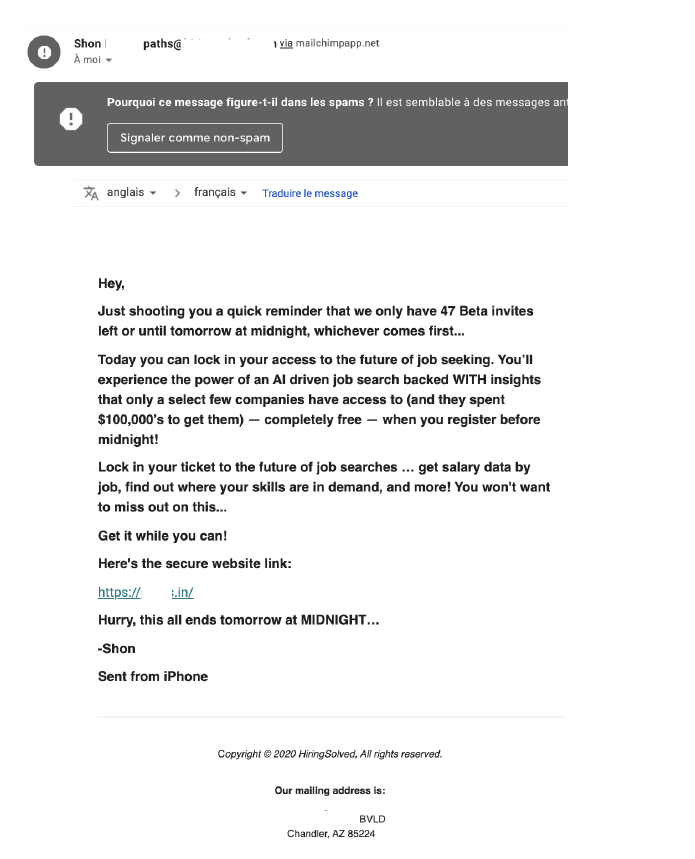 esempio sbaglia l'invio di e-mail a freddo