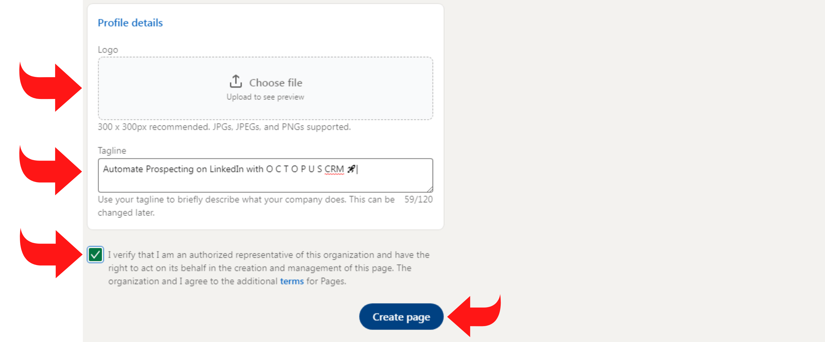 إنشاء الصفحة