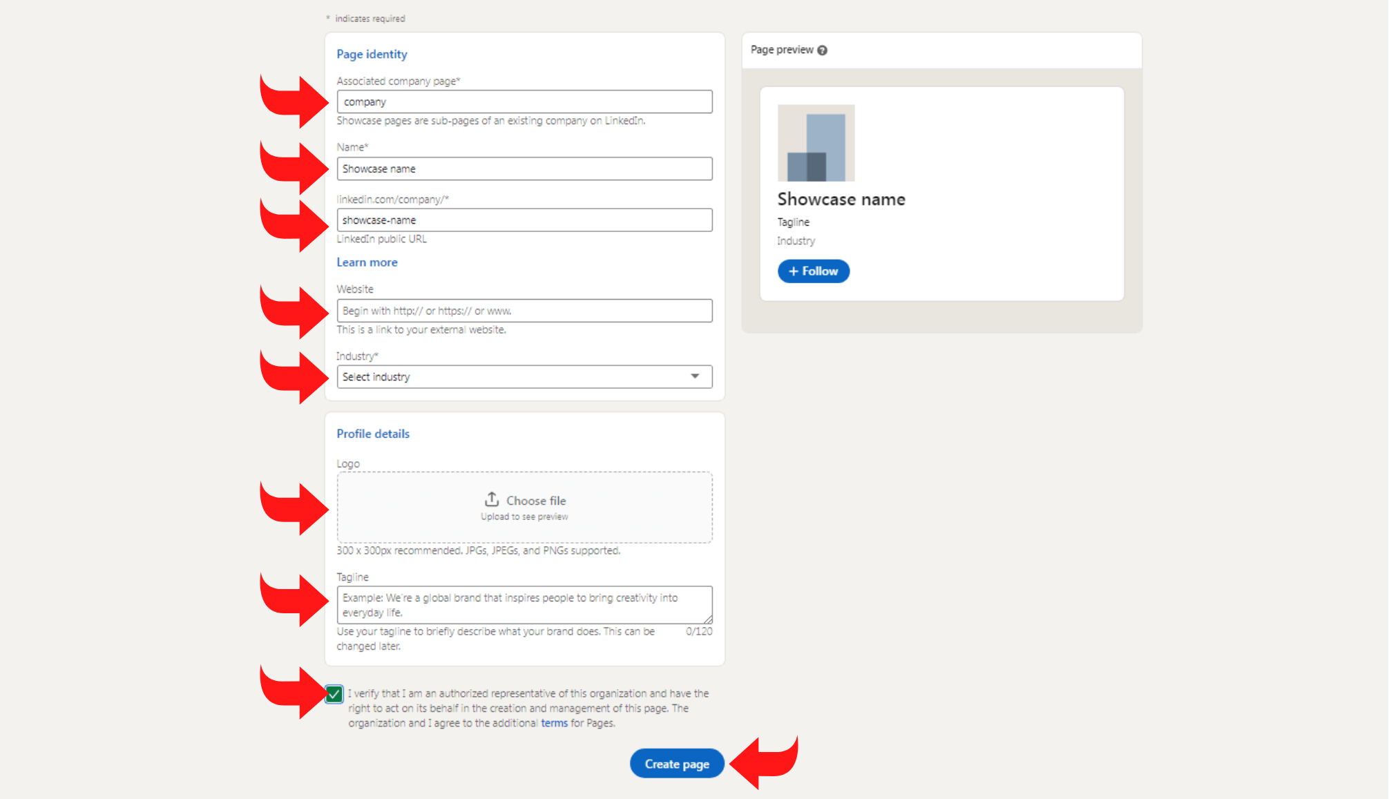 Showcase-Seite erstellen
