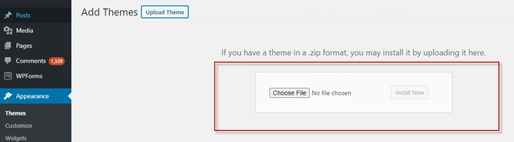 كيفية تثبيت سمة WordPress: الدليل الكامل 11 upload ZIP file of WordPress theme