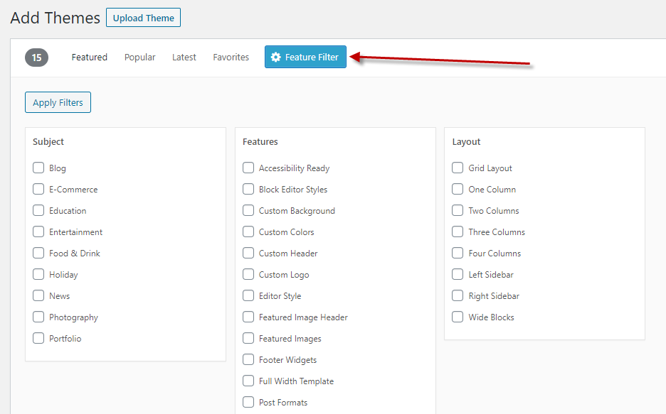 كيفية تثبيت سمة WordPress: الدليل الكامل 6 feature filter