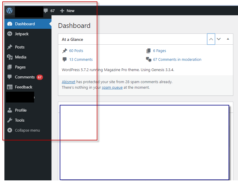 wordpress dashboard left bar