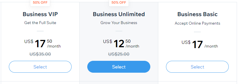 ecommerce wix prices