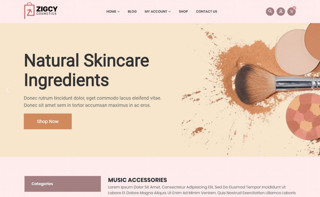 Zigcy Cosmetics – eCommerce Theme for Online Cosmetic and Beuty Product stores