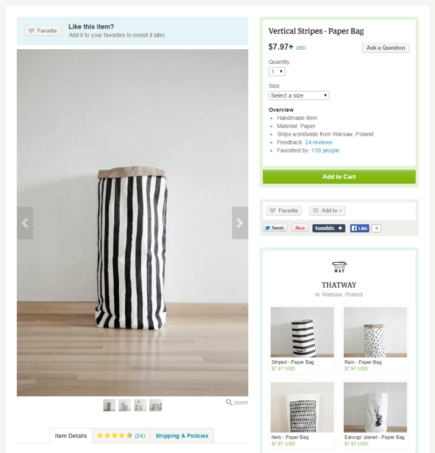 ตัวอย่างรายการผลิตภัณฑ์ etsy