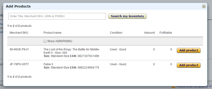 Aggiunta di prodotti alla spedizione Logistica di Amazon