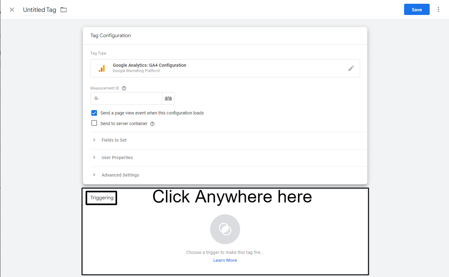 การกำหนดค่าทริกเกอร์ - คลิกที่ใดก็ได้
