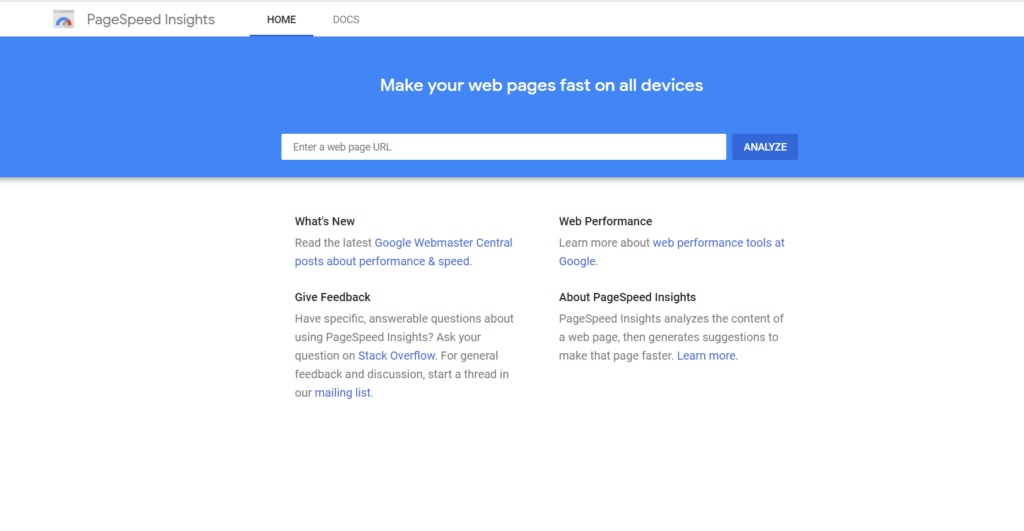 Aperçu de la vitesse de la page Google