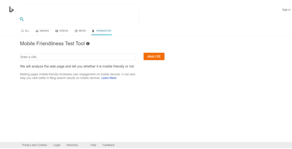 Bing 모바일 친화성 테스트 도구