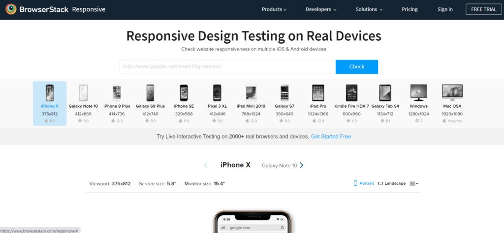 실제 장치에서 BrowserStackResponsive 디자인 테스트