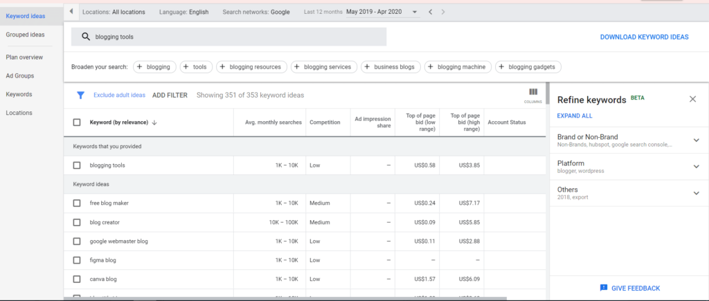 Google Keyword-Planer