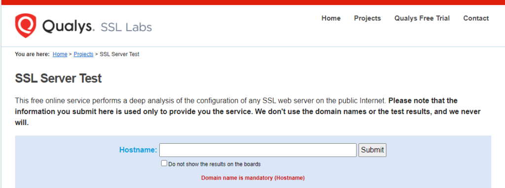 Teste do servidor Qualys SSL