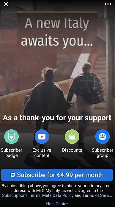 Facebook-Abonnement für My Oh My Italy