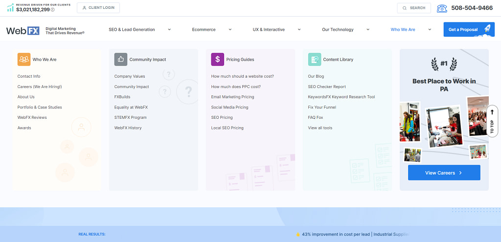 Screenshot der WebFX-Webseite